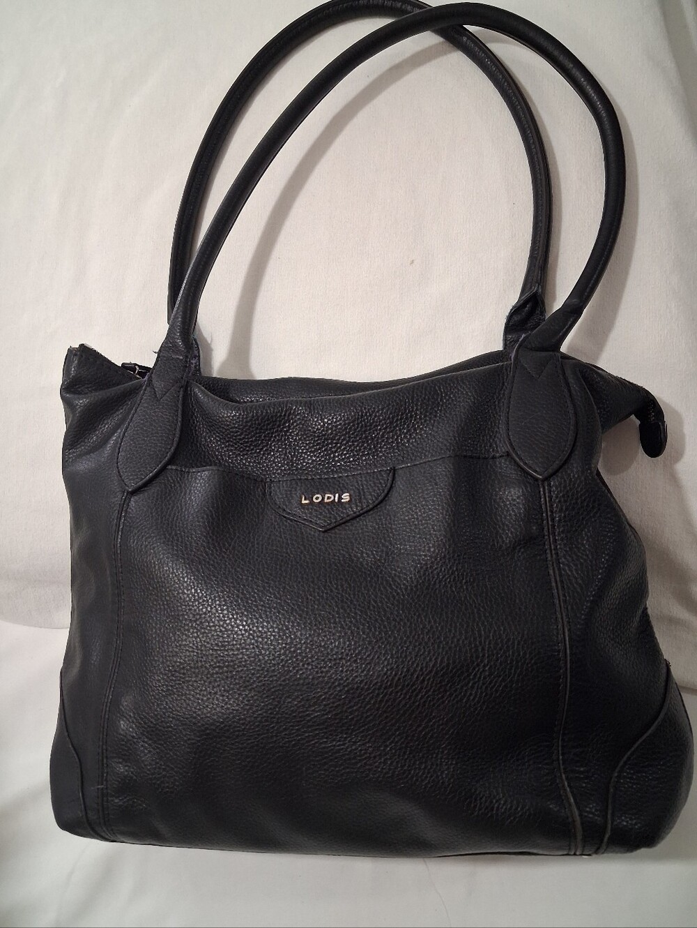 Lodis Black Pebbled Leather Shoulder Tote Bag